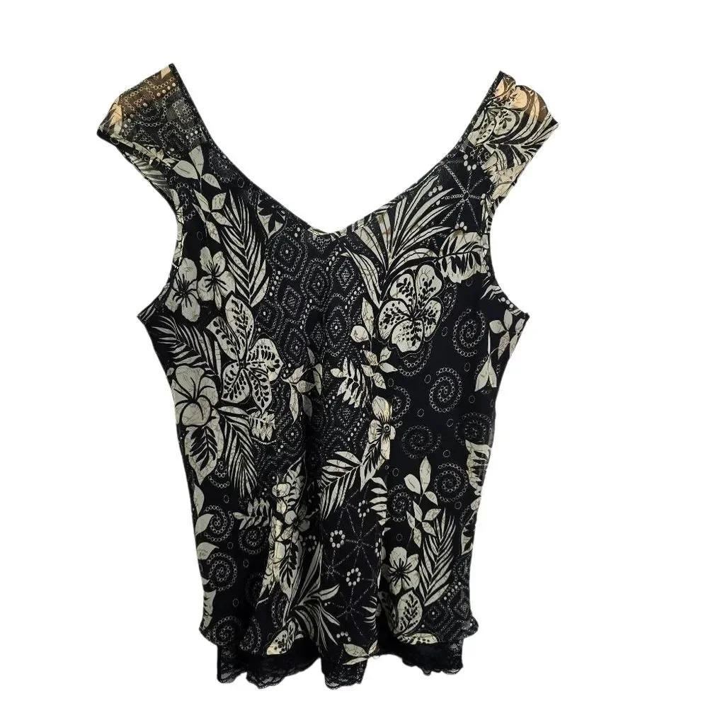 White House Black Market Sleeveless Blouse Black Floral Top - Picture 2 of 12